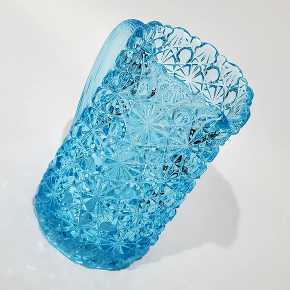 Vntg Fenton Daisy and Button Bright Aqua Blue Glass 5" Pitcher - Picture 11 of 14